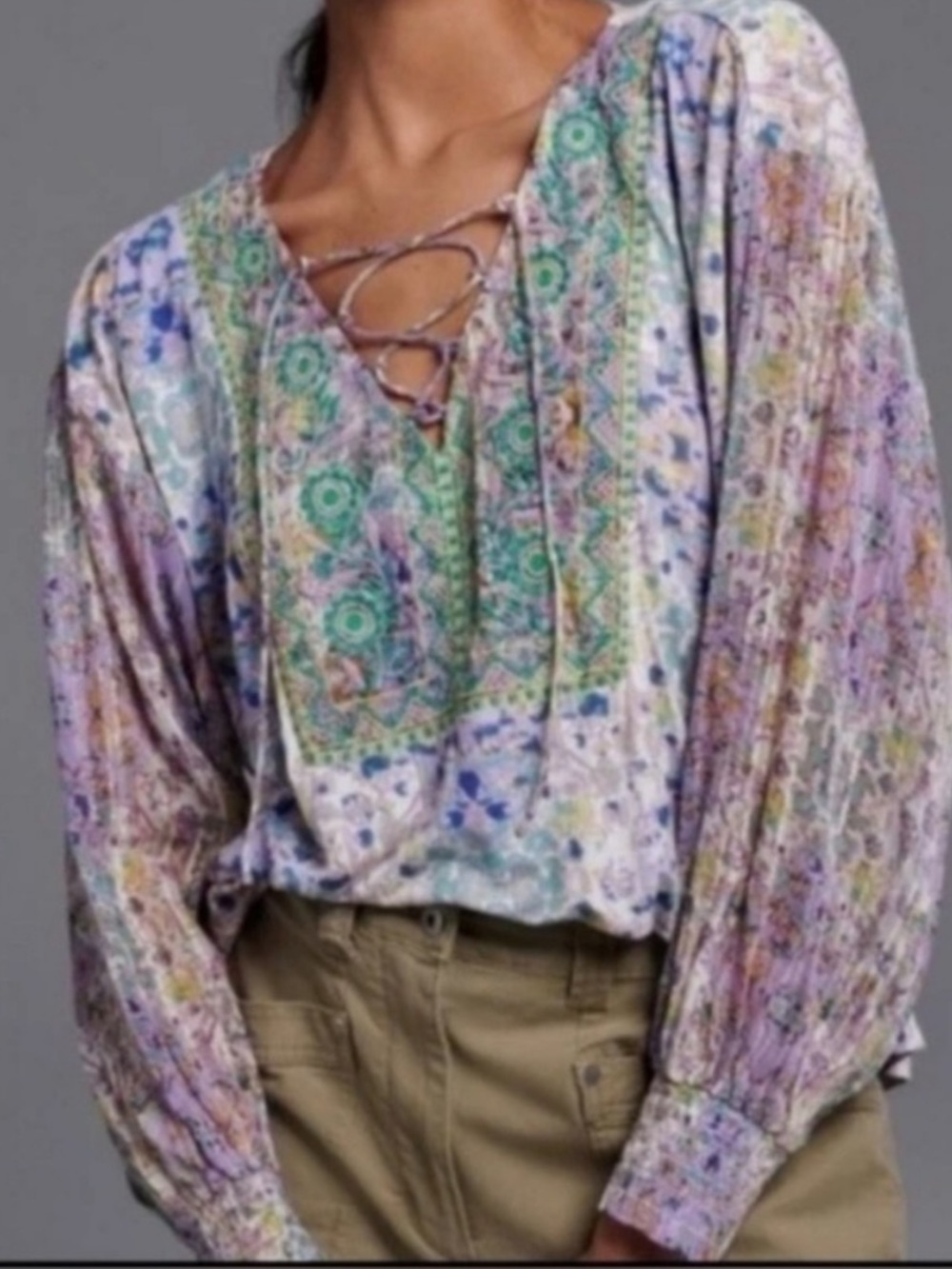 Anthropologie Odetta Fairycore Embroidered Boho Top Purple